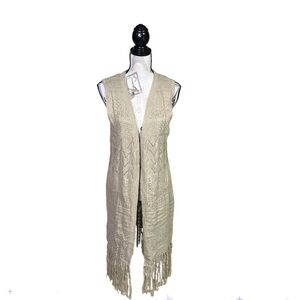 Forever 21 Beige Knit Fringe Longline Cardigan Vest